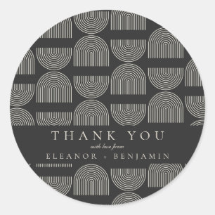Elegante lijnen zwart wit trouw huwelijks cadeau b ronde sticker