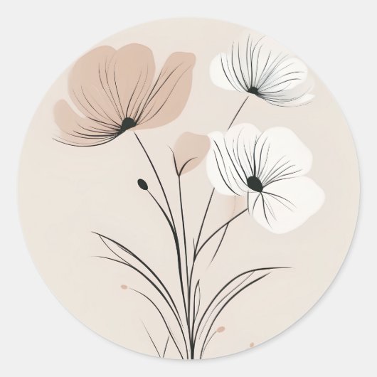 Elegante lijnkunst minimalistische bloemen ronde sticker (Voorkant)