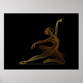 Elegante lijnkunst van balletdanseres in gracieuze poster