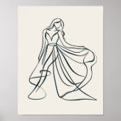 Elegante lijnkunst van een vloeiende trouwjurk poster (Voorkant)