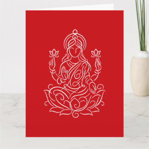 Elegante lijnkunst van Godin Lakshmi op Lotus Kaart