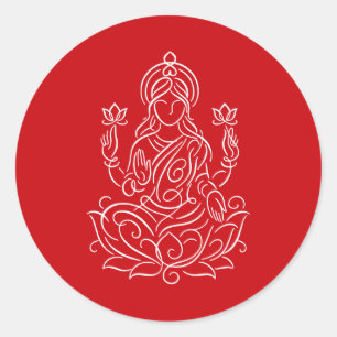 Elegante lijnkunst van Godin Lakshmi op Lotus Ronde Sticker