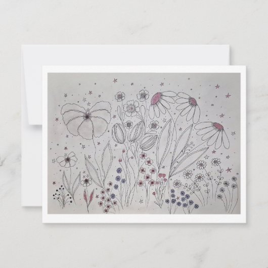 Elegante lijnkunst van wilde bloemenweide aankondiging (Voorkant)