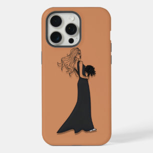Elegante Lijnkunst Vrouw in Zwarte Jurk Hoesje iPhone 15 Pro Max Case