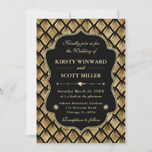 Elegante lijst Art Deco gouden waaier bruiloft Kaart