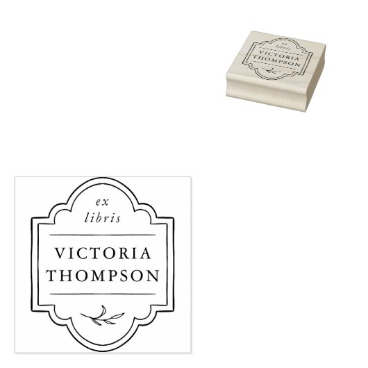 Elegante lijst Delicate Leaves Ex Libris Boekplatj Rubberstempel (Gestempeld)