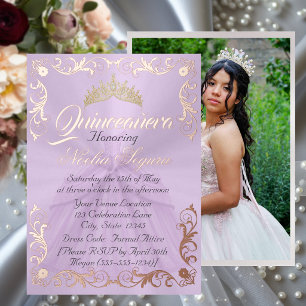 Elegante Lijst & Foto op Lavendel Quinceanera Folie Uitnodiging