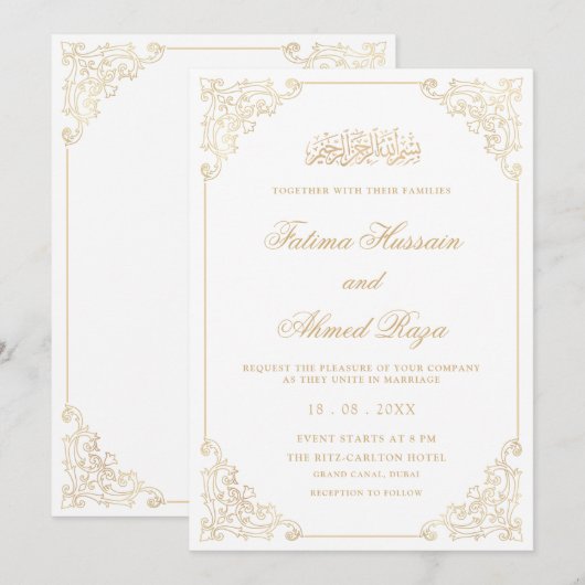 Elegante  Lijst Gold Script Moslim bruiloft Kaart (Voorkant / Achterkant)