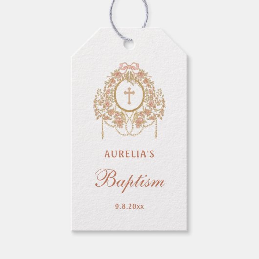 Elegante lijst Heilige Kruis Doop Cadeaulabel (Voorkant)