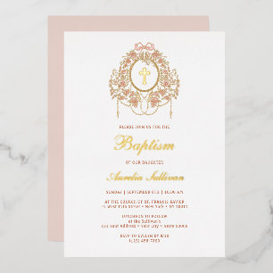 Elegante lijst Heilige Kruis Doop Folie Uitnodiging