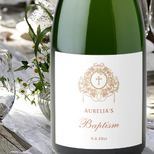 Elegante lijst Heilige Kruis Doop Sparkling Wijnetiket
