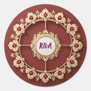 Elegante lijst met sierlijke bloemendecoratie ronde sticker