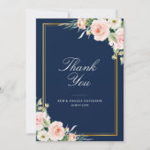 Elegante lijst Navy Blush bloemenbruiloft Bedankkaart (Voorkant)