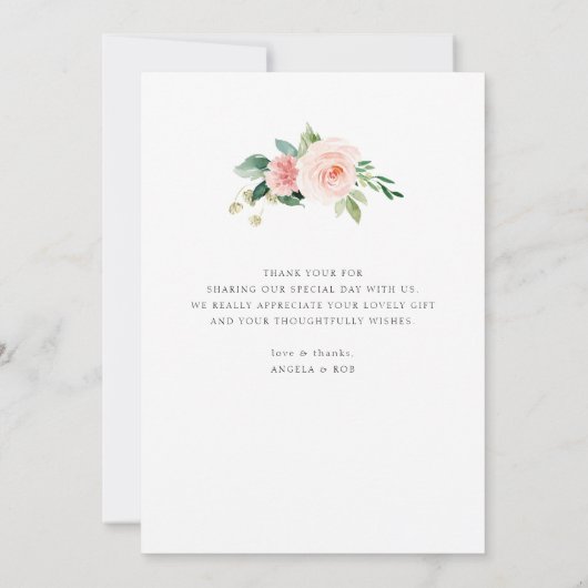 Elegante lijst Navy Blush bloemenbruiloft Bedankkaart (Achterkant)