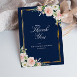 Elegante lijst Navy Blush bloemenbruiloft Bedankkaart<br><div class="desc">Een mooie bruiloft bedankkaart marineblauw en blush roze waterverf bloemen. Voeg een persoonlijk bedankbericht toe aan de achterkant.</div>