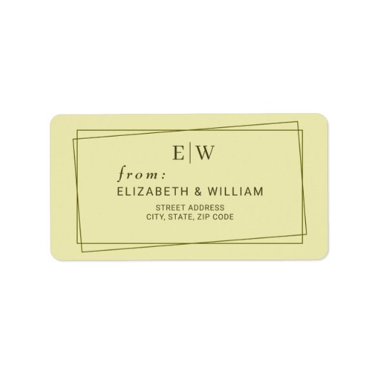 Elegante lijst op Hemelgeel Monogram Bruiloft Etiket (Voorkant)