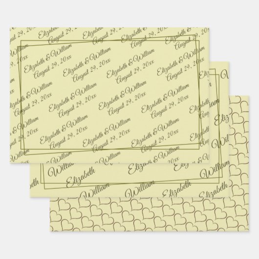 Elegante lijst op Hemelgeel Monogram Bruiloft Inpakpapier Vel (Set)