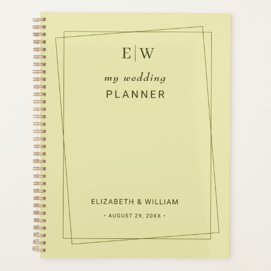 Elegante lijst op Hemelgeel Monogram Bruiloft Planner (Voorkant)