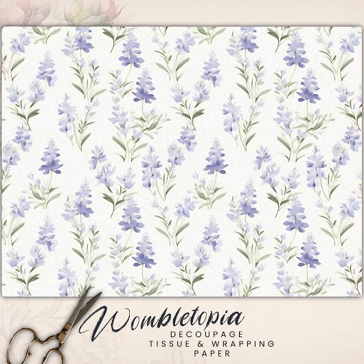 Elegante Lila Bloem Blauw & Wit Bloemen Decoupage Tissuepapier