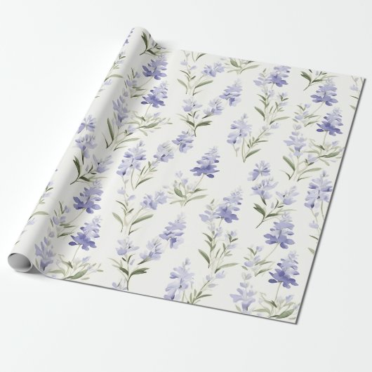 Elegante Lila Bloemen Blauw & Wit Bloemen Cadeaupapier (Uitgerold)