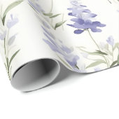 Elegante Lila Bloemen Blauw & Wit Bloemen Cadeaupapier (Rol Hoek)