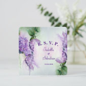 Elegante lila bloemen bruiloft RSVP Kaart (Staand voorkant)