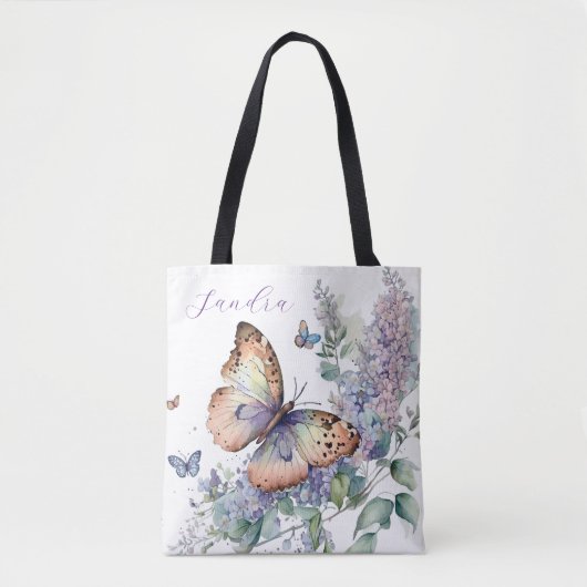 Elegante lila bloemen en vlinder tote bag (Voorkant)