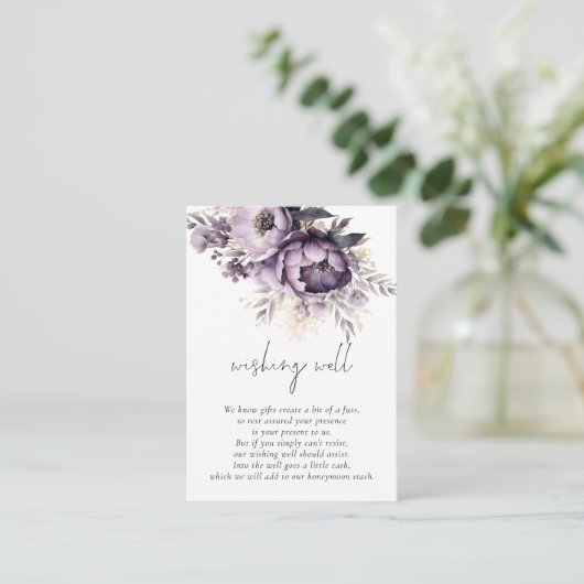 Elegante Lila Bloemen Script Wedding Wishing Well Informatiekaartje (Staand voorkant)