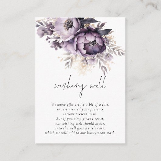 Elegante Lila Bloemen Script Wedding Wishing Well Informatiekaartje (Voorkant)