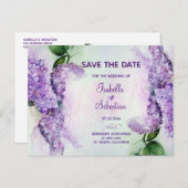 Elegante Lila bloemenbruiloft Save the Date Aankondigingskaart (Voorkant / Achterkant)