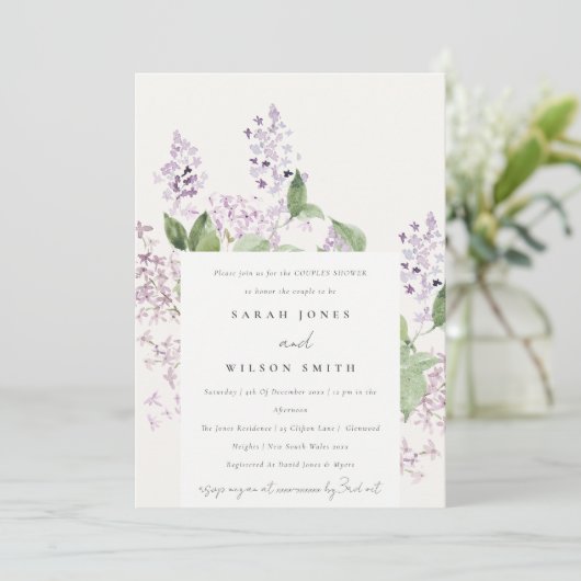 Elegante Lila bloemenhuisje tuin paren douche Kaart (Staand voorkant)