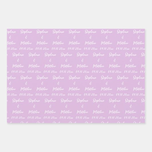 Elegante Lila bruid bruidegom namen bruiloften Inpakpapier Vel (Voorkant 3)