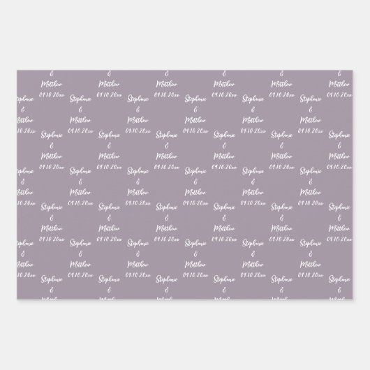 Elegante Lila bruid bruidegom namen bruiloften Inpakpapier Vel (Voorkant 2)