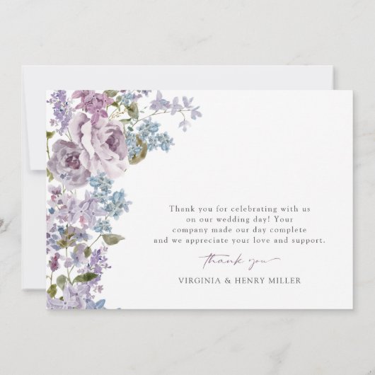 Elegante Lila bruiloft Bedankkaart (Achterkant)