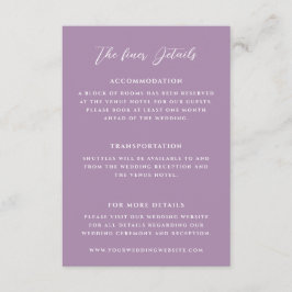 Elegante Lila bruiloft details Informatiekaartje