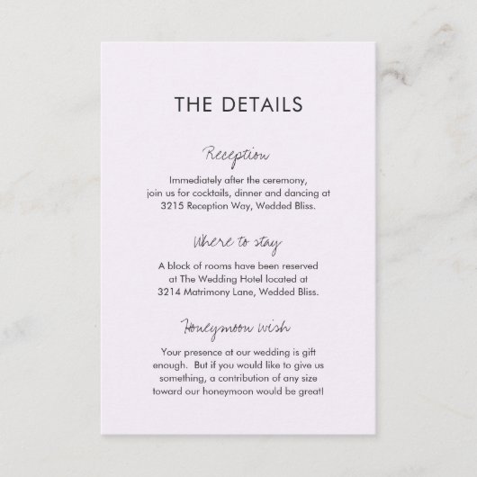 Elegante Lila bruiloft Informatiekaartje (Voorkant)