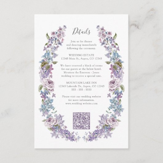 Elegante Lila bruiloft Informatiekaartje (Voorkant)