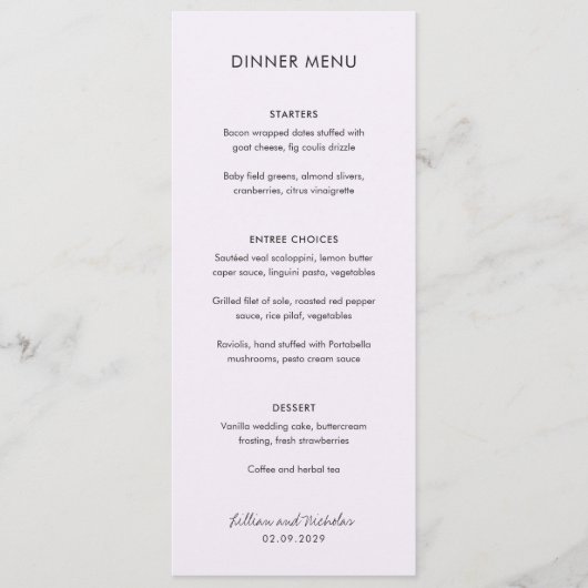 Elegante Lila bruiloft Menu (Voorkant)