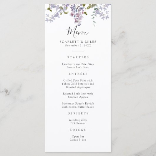 Elegante Lila bruiloft Menu (Voorkant)