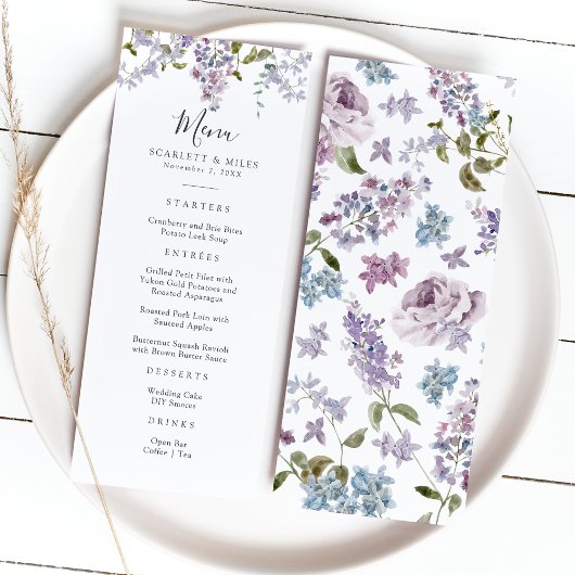 Elegante Lila bruiloft Menu