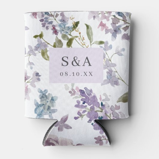 Elegante Lila bruiloft monogrammed Blikjeskoeler (Voorkant)