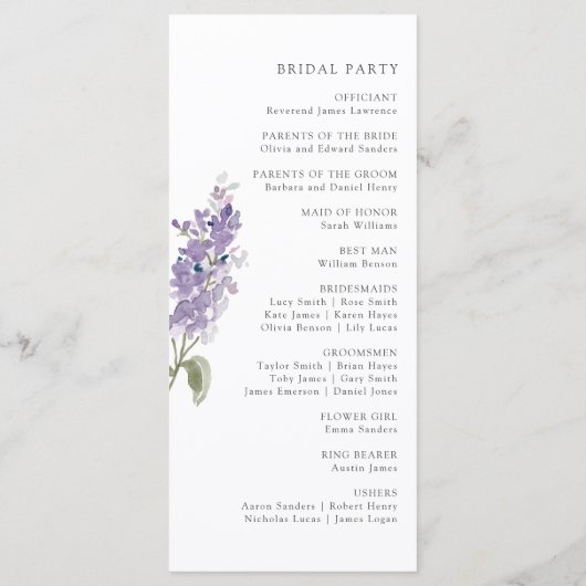 Elegante Lila bruiloft Programmakaart (Achterkant)