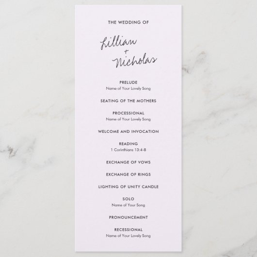 Elegante Lila bruiloft Programmakaart (Voorkant)