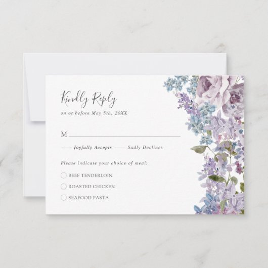 Elegante Lila bruiloft RSVP Kaartje (Voorkant)