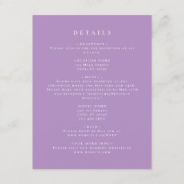 Elegante lila coördinatiedetails informatiekaartje