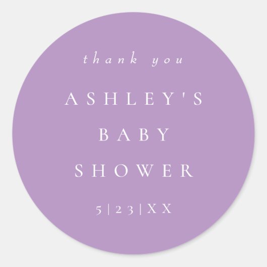 Elegante lila coördinerende babyshower ronde sticker (Voorkant)
