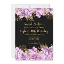 Elegante lila en gouden bloemen Sweet Sixteen
