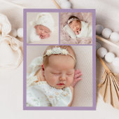 Elegante Lila Floral Crest Monogram 4 Foto Geboort Aankondiging