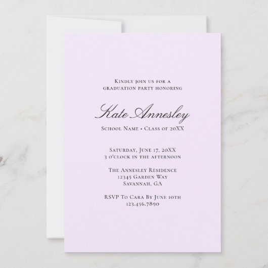 Elegante Lila Floral Graduation Party Uitnodiging (Achterkant)