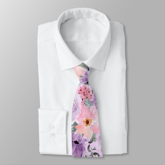 Elegante Lila Floral Waterverf bruiloft Stropdas (Gebonden)